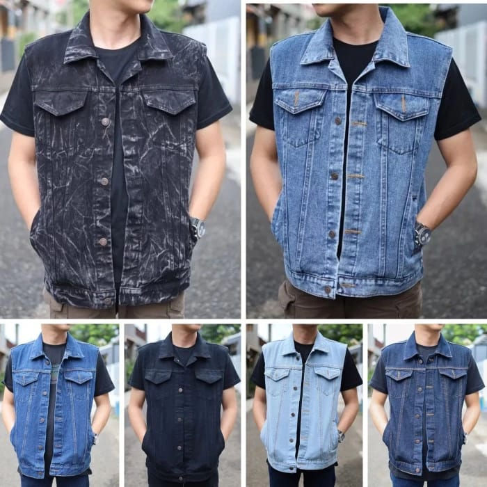Rompi Jeans Pria / Rompi Jeans Hoodie / Rompi Denim Cowo Best Seller