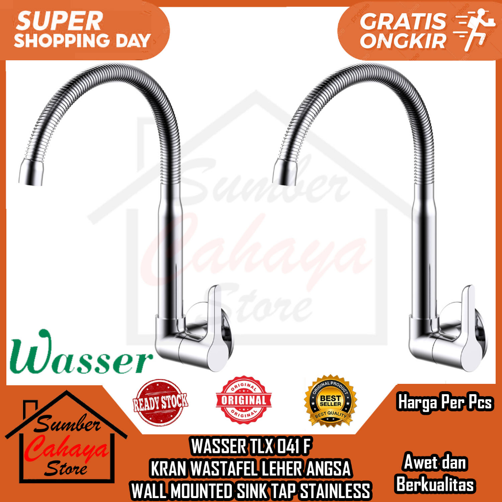 WASSER TLX 041 F  KRAN PANCURAN WASTAFEL BATH UP BETAP CUCI PIRING MANCI STAINLESS KERAN DINDING AIR