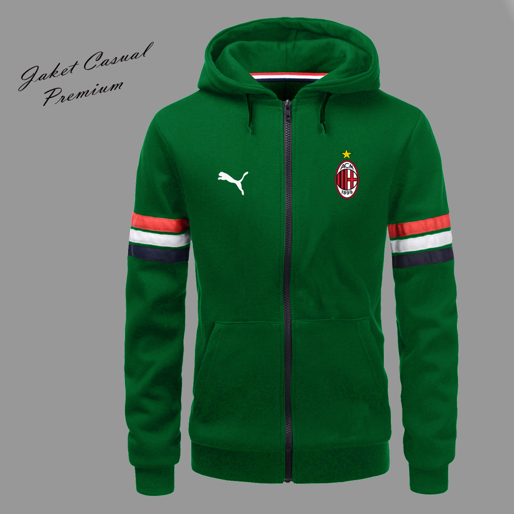 Sweater Kupluk Pria/Jaket Hoodie Kupluk Pria/Hoodie Katun Original / Logo ac milan / kami melayani r