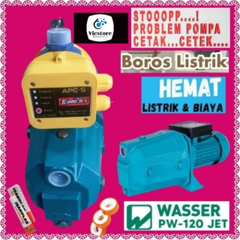 Garansi pompa air booster Wasser PW-120 JET 100 watt 1 inch semi jet sumur dangkal + otomatis APC Au