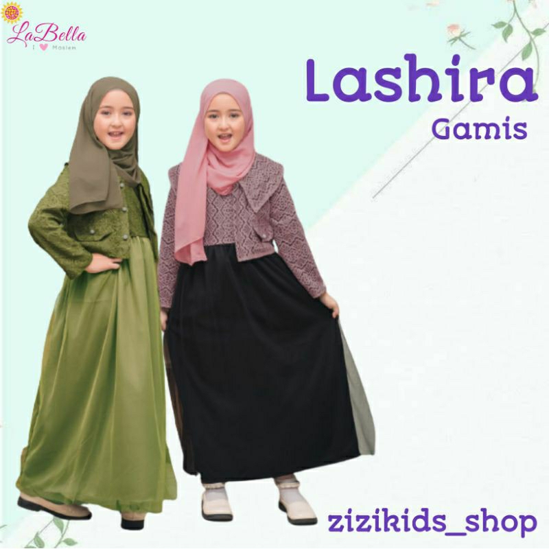 Gamis Pesta Anak Perempuan Muslim Bolero Rompi Brokat Mix Tile Lashira Labella