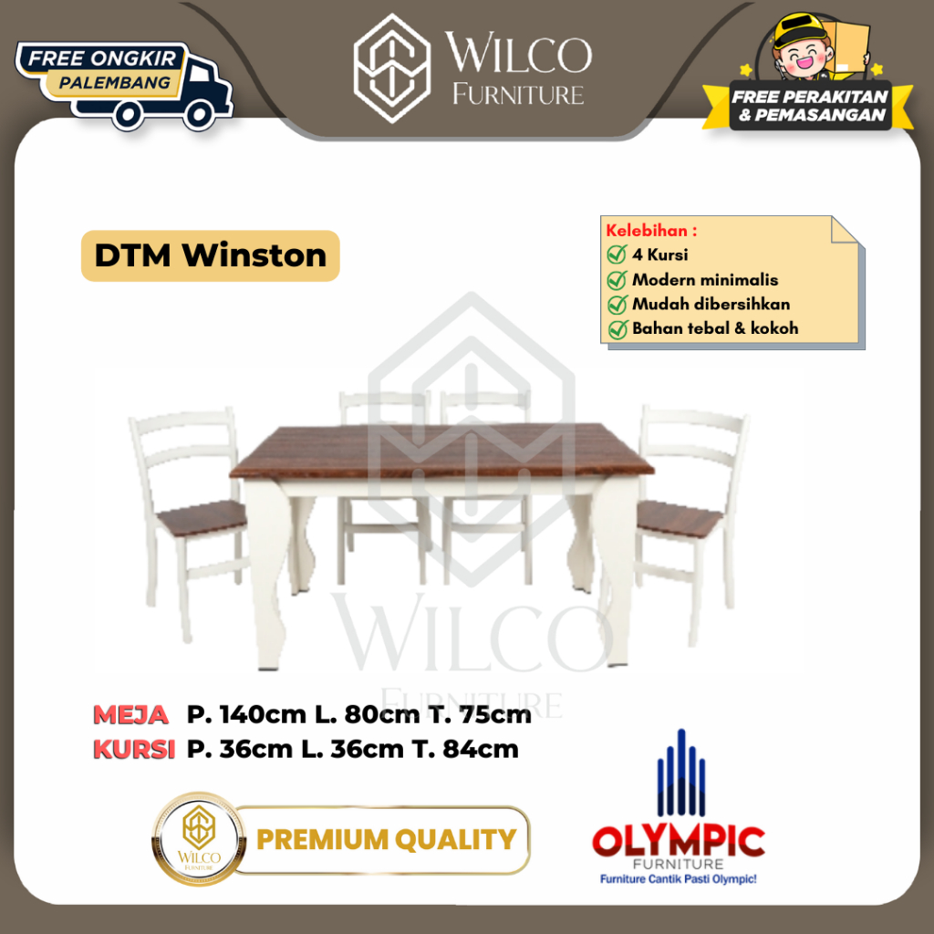 Meja Makan Olympic Minimalis DTM Winston / Meja Makan Kayu 4 Kursi