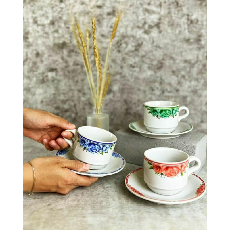 COD Cangkir Keramik Motif Bunga  lucky / Cangkir Kopi motif bunga / Cangkir Motif bunga/ cangkir ker