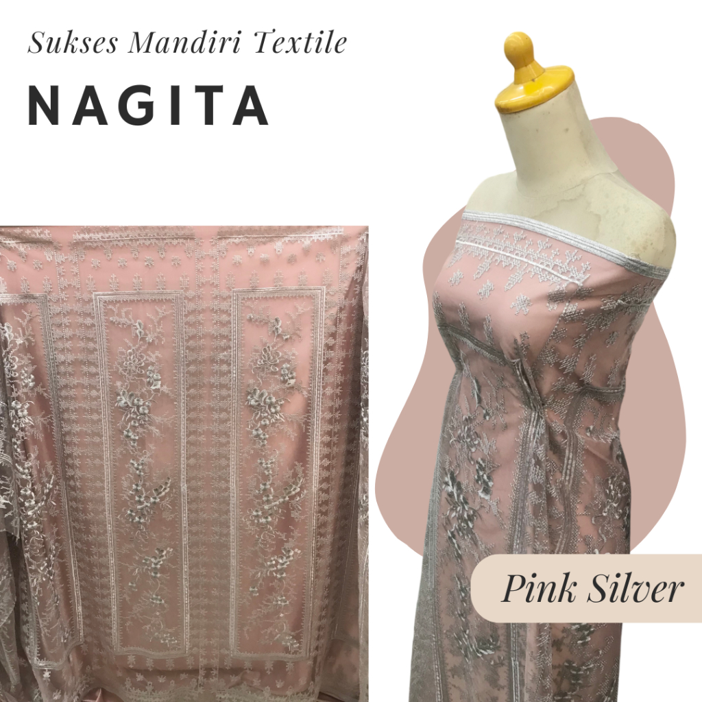 [NAGITA] Brukat Tile Panel Bunga Tile Motif Warna Pink Silver Abu | Harga ½ meter = 50 cm (Bahan Dre
