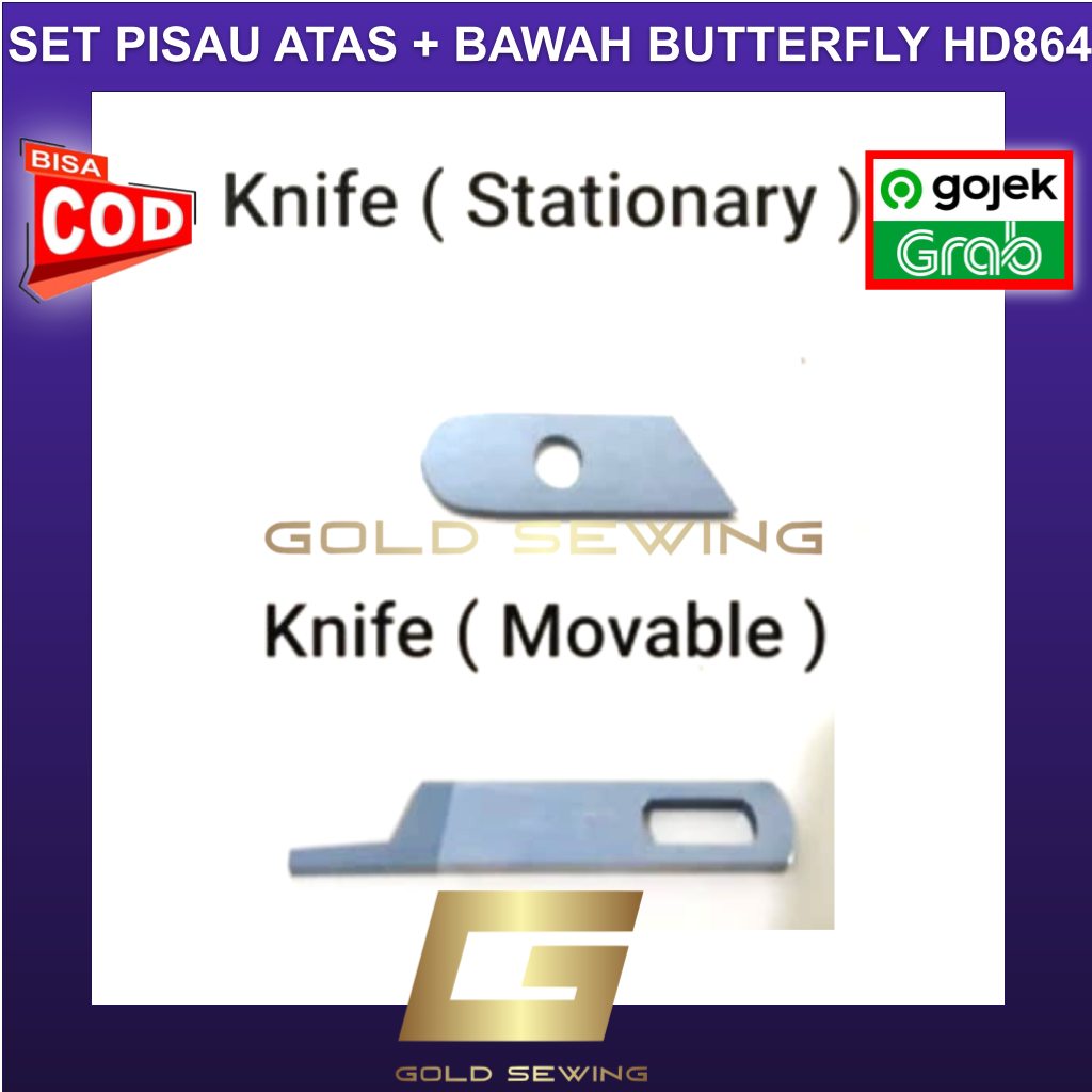 SET Pisau Obras Portable Atas + Bawah HD864 Mesin Jahit Obras Portable Butterfly - GOLD