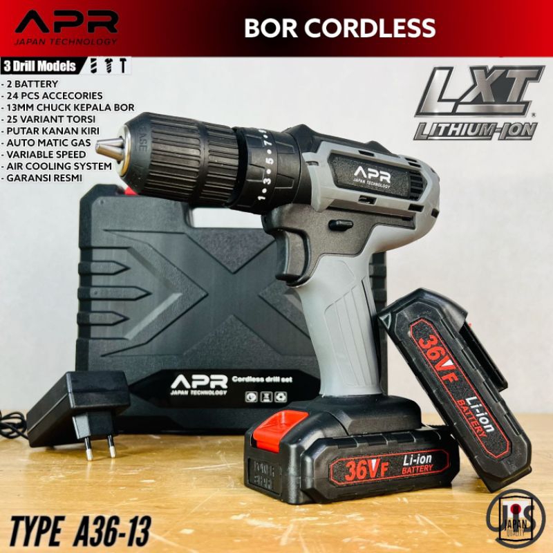 APR Bor Cordless 36V 13mm 2 Baterai