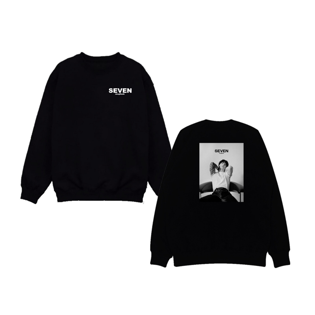 Sweater basic Jungkook seven sablon belakang foto kaos putih free foto
