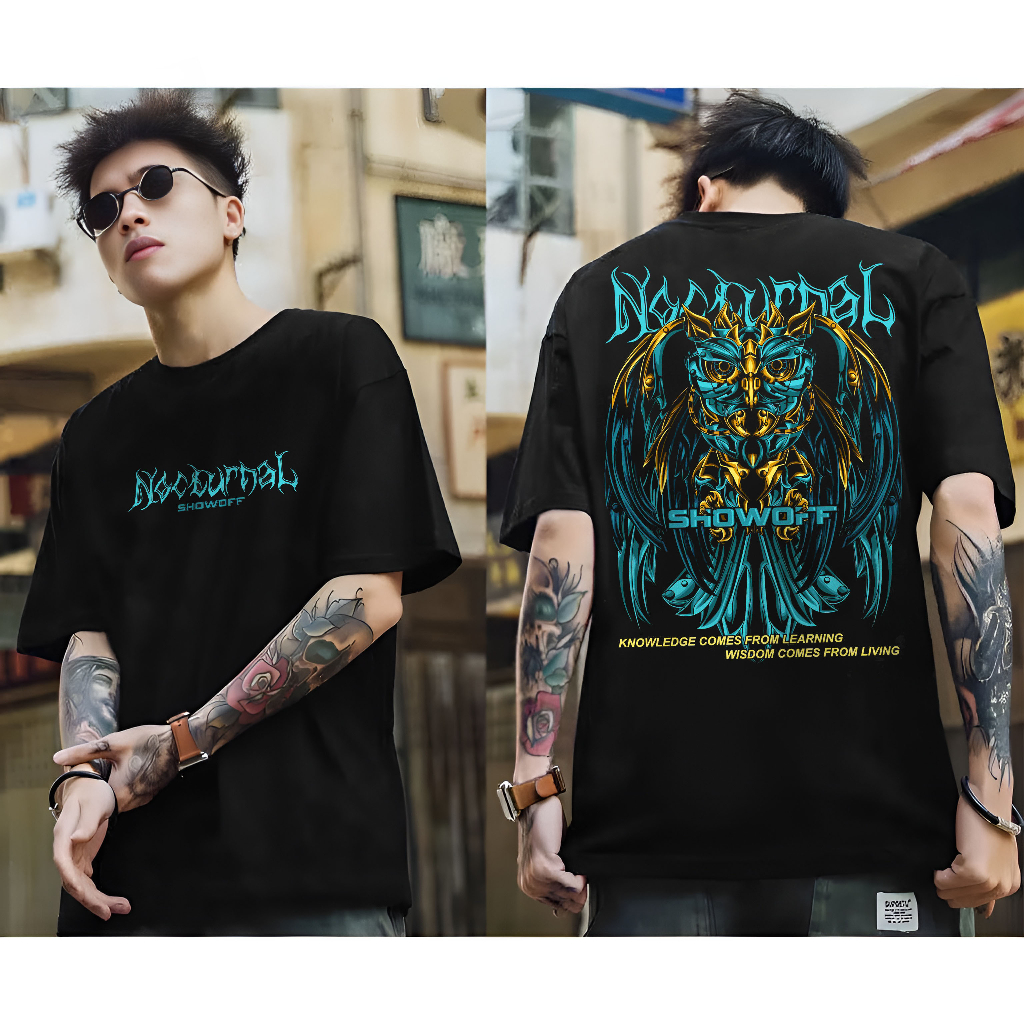 Kaos Tshirt Pria Terbaru Samurai Jepang Owl Robot Warna Hitam Distro Lengan Pendek Motif Sablon Berg