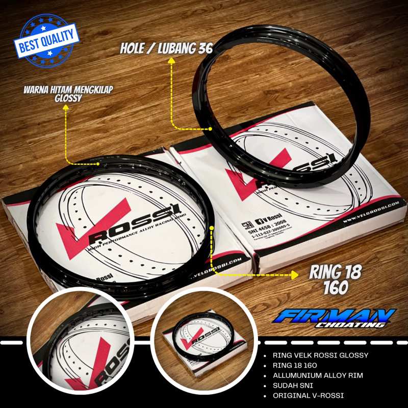 RING VELK RIM VELG V ROSSI 18x160 HITAM GLOSSY (36 HOLE)