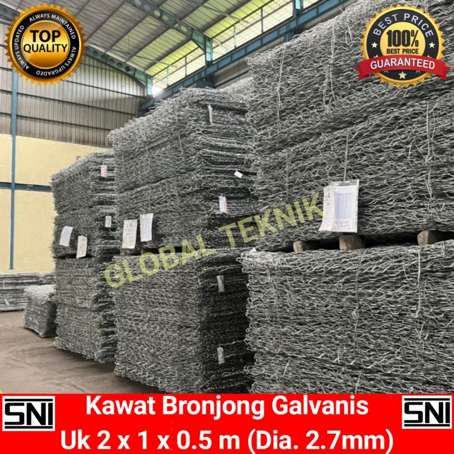 Bronjong Kawat Galvanis 2x1x0.5 m penggunaan kawat ukuran 2.7mm