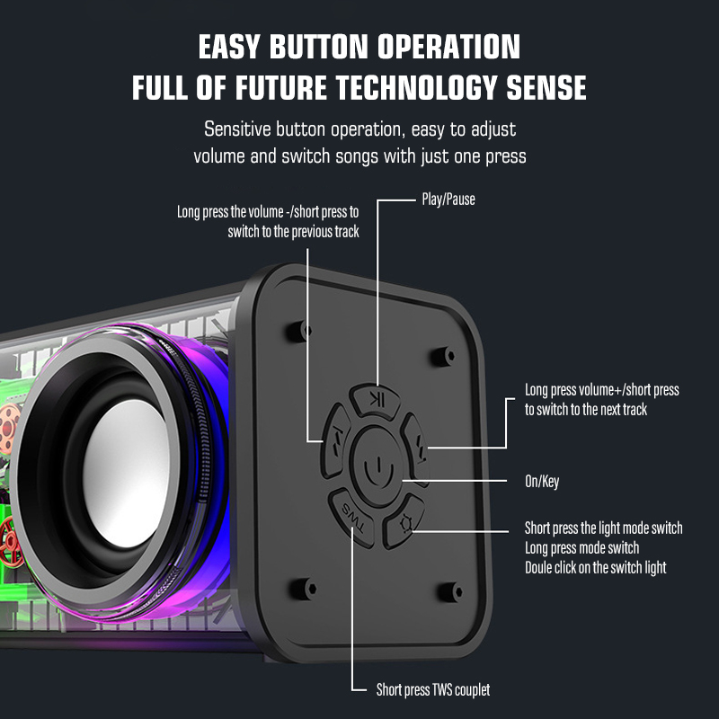 Jovitech A88 Cyberpunk Bluetooth Speaker 10W Double Subwoofer Music Speaker Rgb Led Light