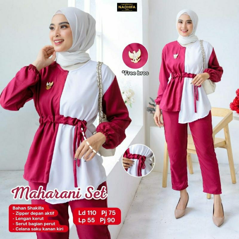 SETELAN SET MERAH PUTIH / BAHAN SHAKILA /NADHIFA FASHION