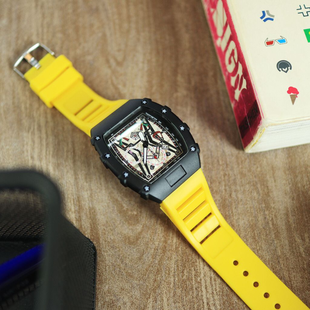 (AR) Jam Tangan Pria RM Chronograph Analog Tanggal Aktif Strap Rubber Premium