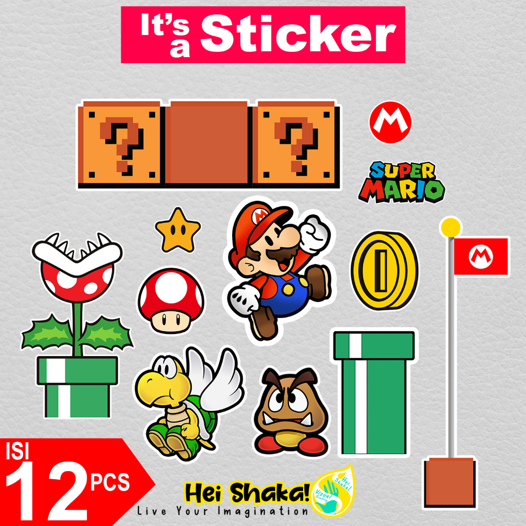 

Heishaka Stiker Super Mario Luigi Bros Paper Pack isi 12pcs Sticker Gaming Gamer Paketan Bahan Vinyl Anti Air