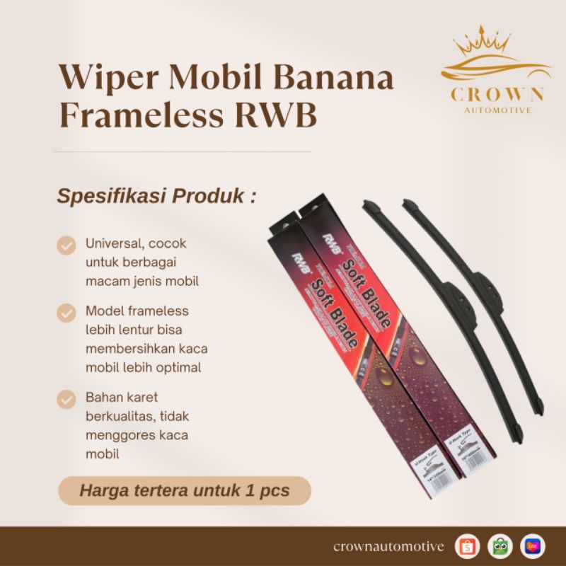 Wiper Mobil Banana RWB / Wiper Frameless RWB / Wiper RWB Softblade