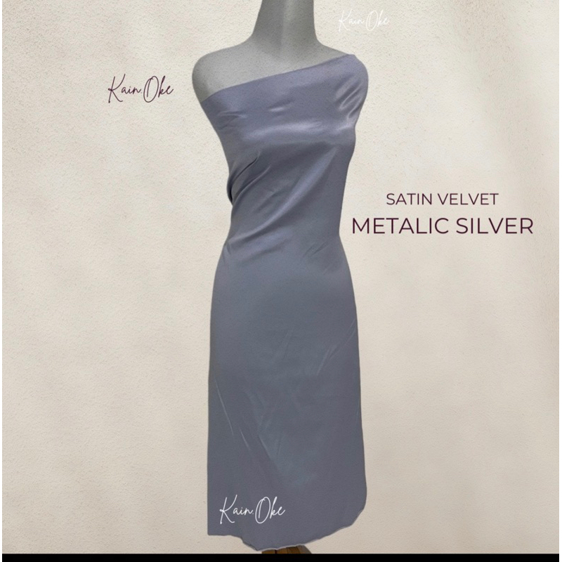 1/2 meter Kain Satin Velvet Metalic Silver Premium Cavali Abu- abu / Bahan Seragam / Kain Dress/ Kai