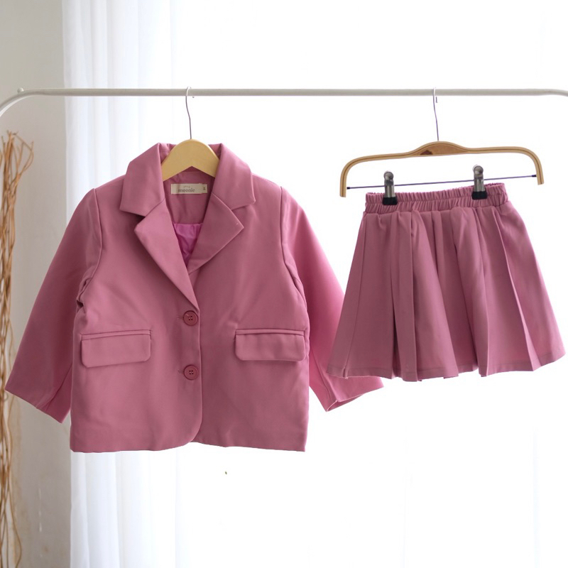 Louise Pink Blazer and Skirt Set | Blazer Pink Anak Perempuan Outwear Perempuan Korean Style Outer J
