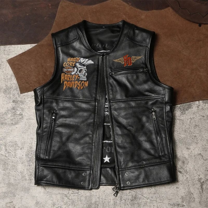 VEST HARLEY DAVIDSON ROMPI MOTOR KULIT ASLI KUALITAS IMPORT JAKET TOURING RIDING BIKER MOGE
