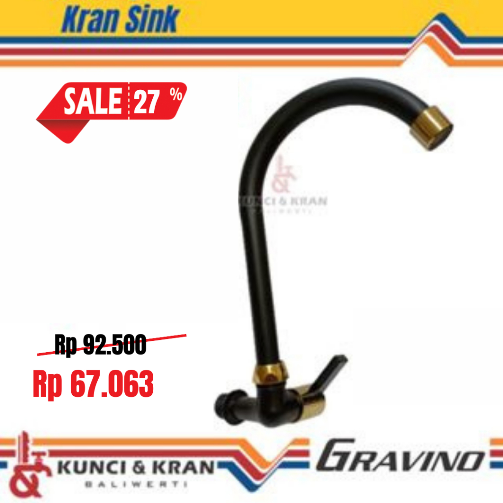 KRAN CUCI PIRING GRAVINO 2756 ANGSA PIPA BLACK+GOLD KERAN SINK TEMBOK HITAM KUNING