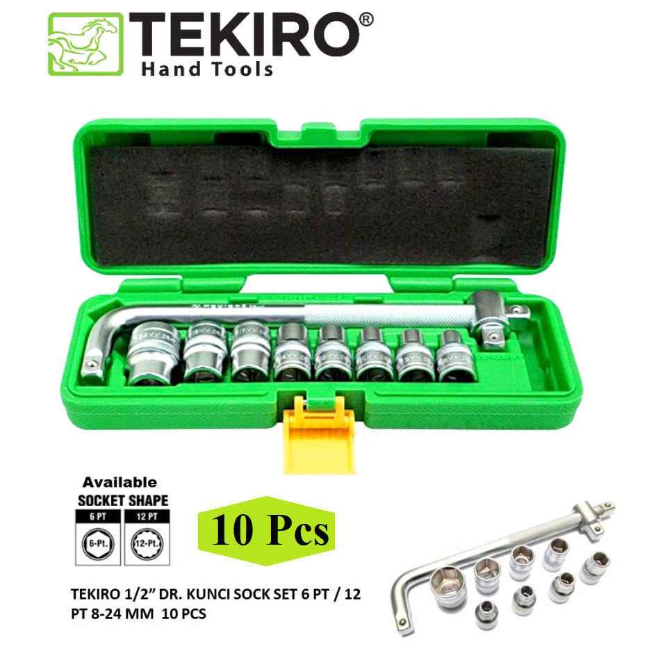 Kunci Sok Set 10 Pcs TEKIRO 1/2" 8-24mm 6PT Kunci Sok Set Box Plastik Kunci sok sock socket set Hand