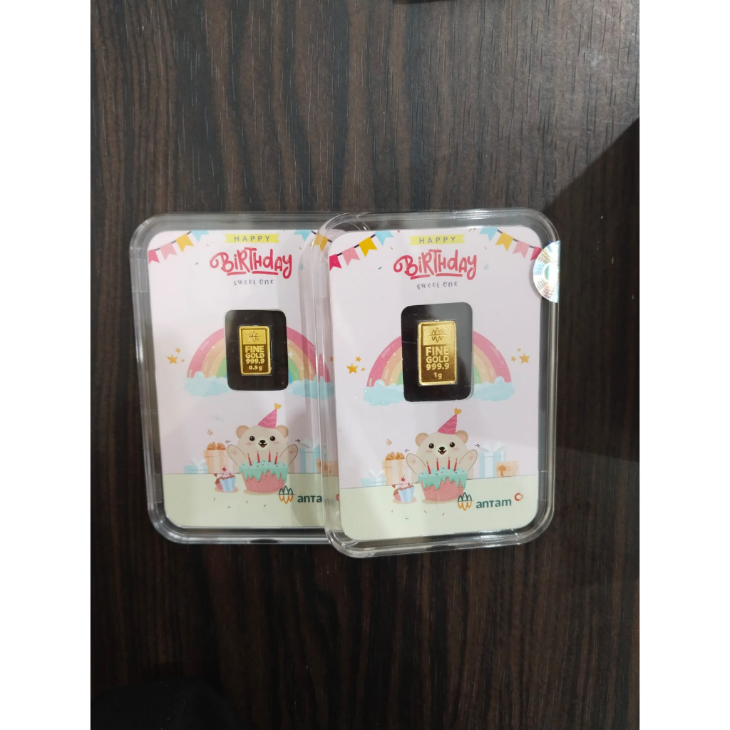 EMAS LOGAM MULIA HADIAH GIFT SERIES ANTAM HARTADINATA 9999 EMAS KITA BIRTHDAY TEDDY 0.5 GRAM DAN 1 G