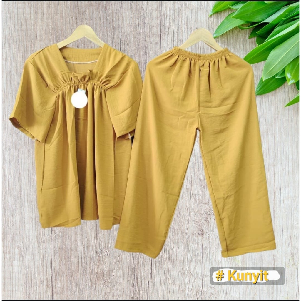 One set wanita Setelan Fuji Serut Dada/Setelan polly katun Fuji Viral Kekinian/Oneset polly katun Vi