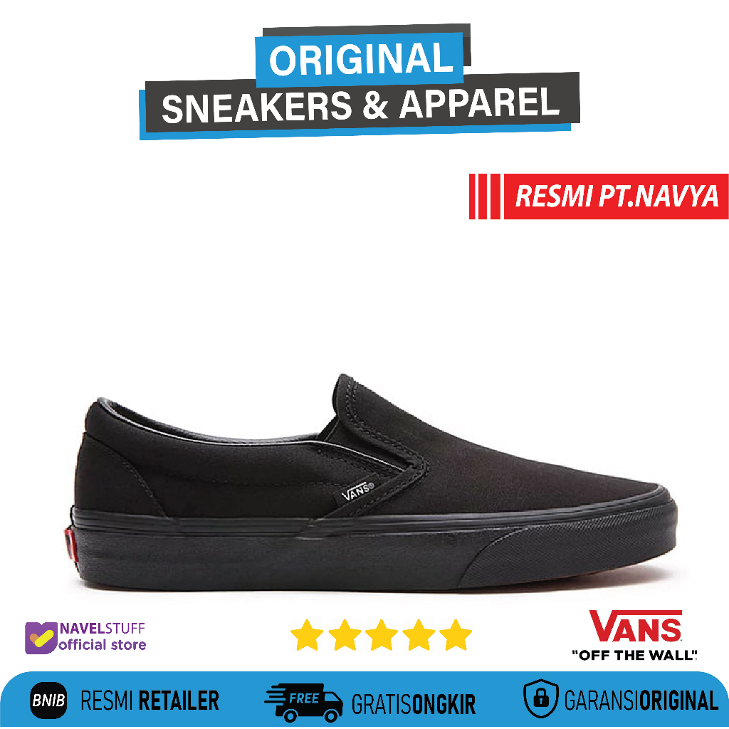 VANS Slip On Classic Core Full Black / Triple All Black Original Resmi BNIB (Authorized Dealer) PT N