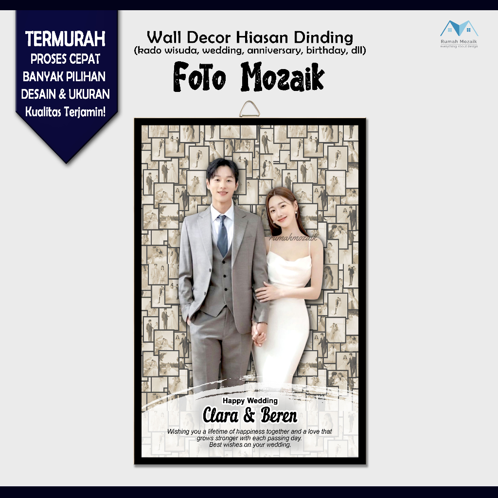 Cetak foto mozaik Papan MDF Kado wisuda, ulang tahun, wedding, anniversary, Hiasan Dinding, wall dec