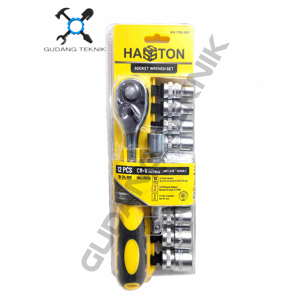 Kunci Sock Set 12pcs 1/2" 6PT 1730-005 HASSTON PROHEX / Kunci Sok Shock Socket Wrench 1730 005 HASST