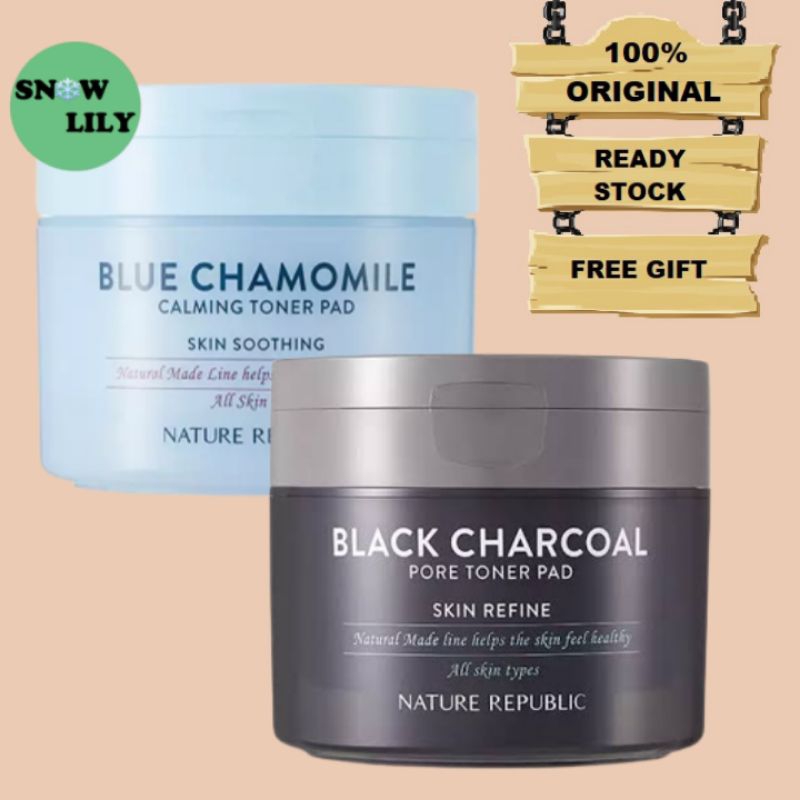 [READY INA] NATURE REPUBLIC Natural Made Blue Chamomile Calming | Black Charcoal Pore Toner Pad Skin