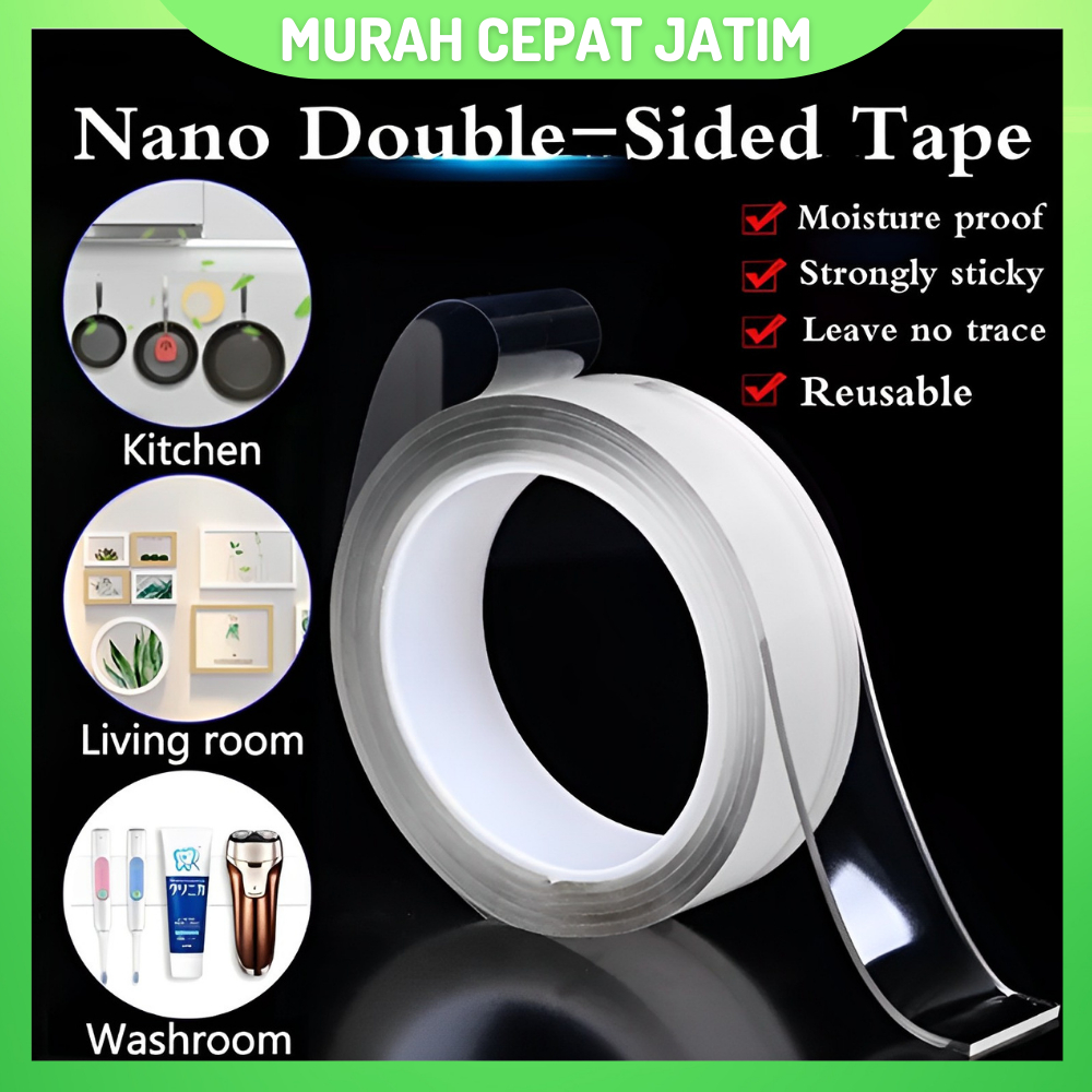 

Double tape lem bolak balik lakban bening perekat super teknologi nano