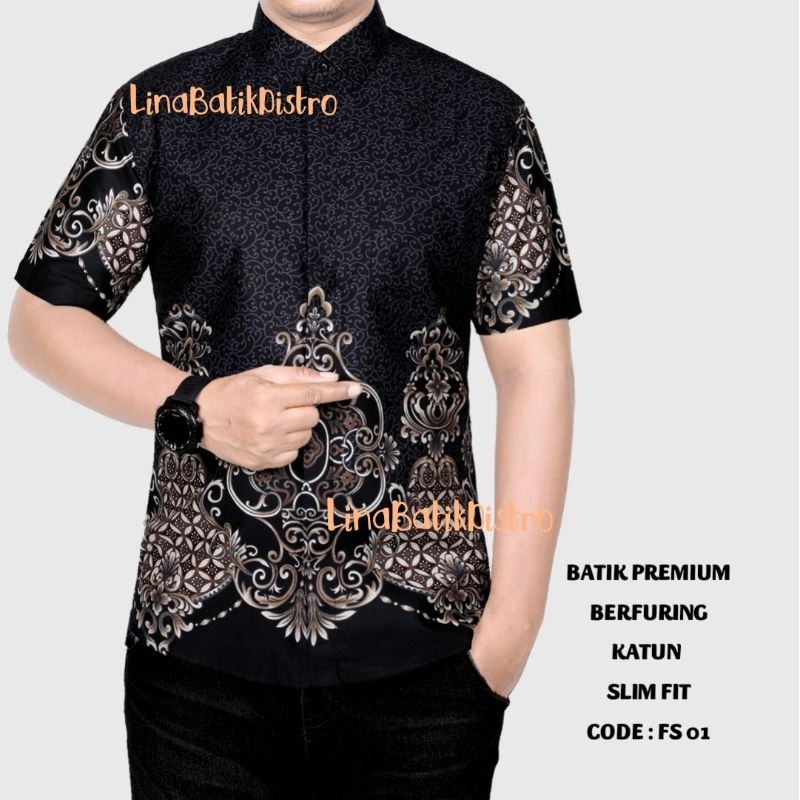 KEMEJA BATIK PRIA SLIM FIT MODERN MEWAH LENGAN PENDEK SLIMFIT OB411