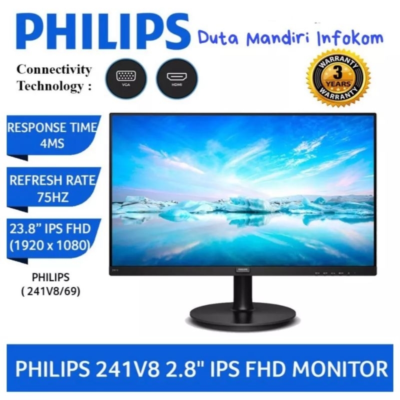 Monitor Philips 241V8 IPS PANEL 75Hz