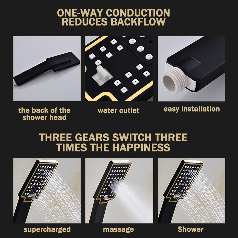 REAIM Shower Kamar Mandi 4 Dalam 1 Set Keran Double Black Gold Kuningan Original Shower Dengan Faucet Sprayer Faucet Panas Dan Dingin Set Kamar Mandi Besi Tahan Karat Emas Hitam