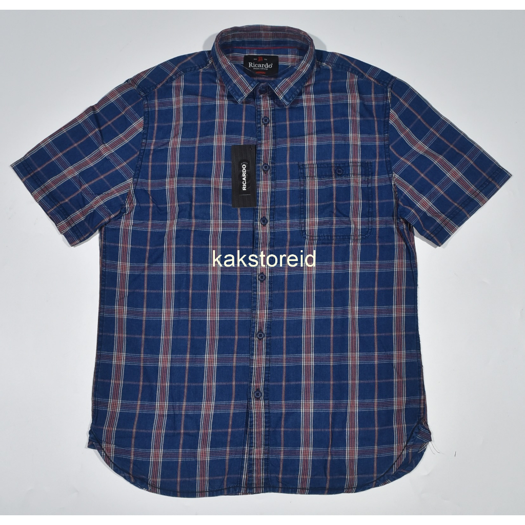 Kemeja Pria RICARDO Lengan Pendek Biru Motif KRD 03