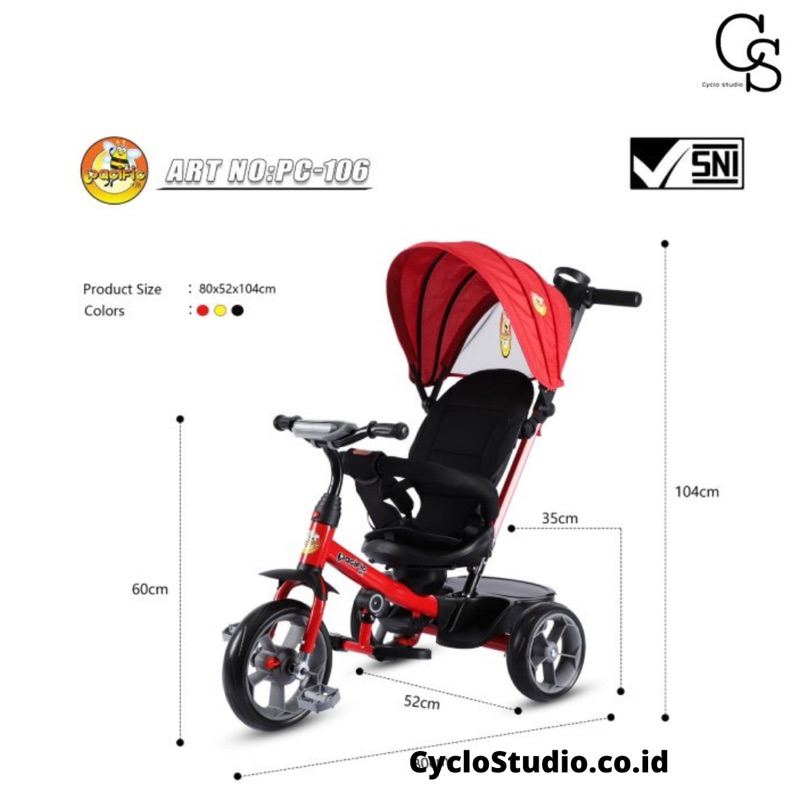 Sepeda Roda Tiga Anak Stroller Tricycle Pacific 106
