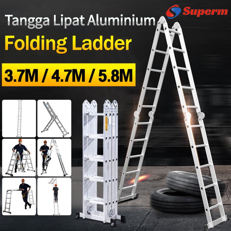 Tangga Lipat 4.7M/5.8M Tangga Lipat Aluminium Tangga Lipat Teleskopis Tangga Aluminium Multifungsi