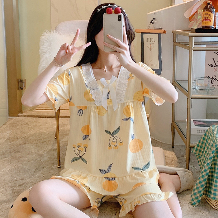 VTreasury - Baju tidur wanita / piyama korea baju pendek celana pendek (MS02) - Orange