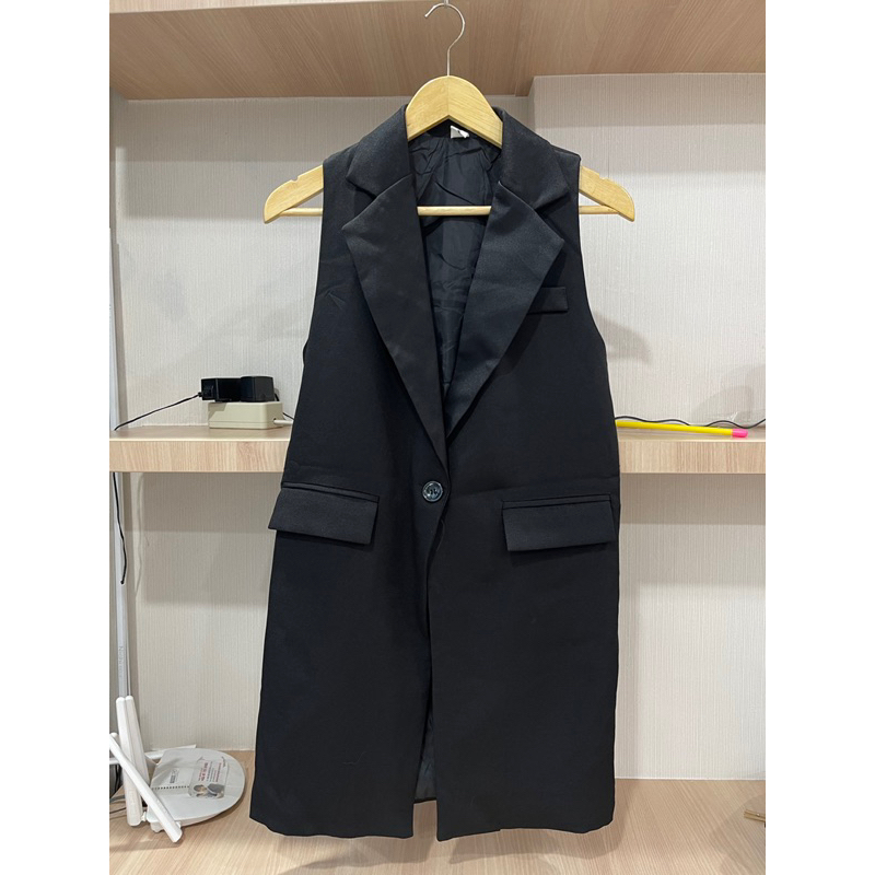 Long vest blazer tanpa lengan Black