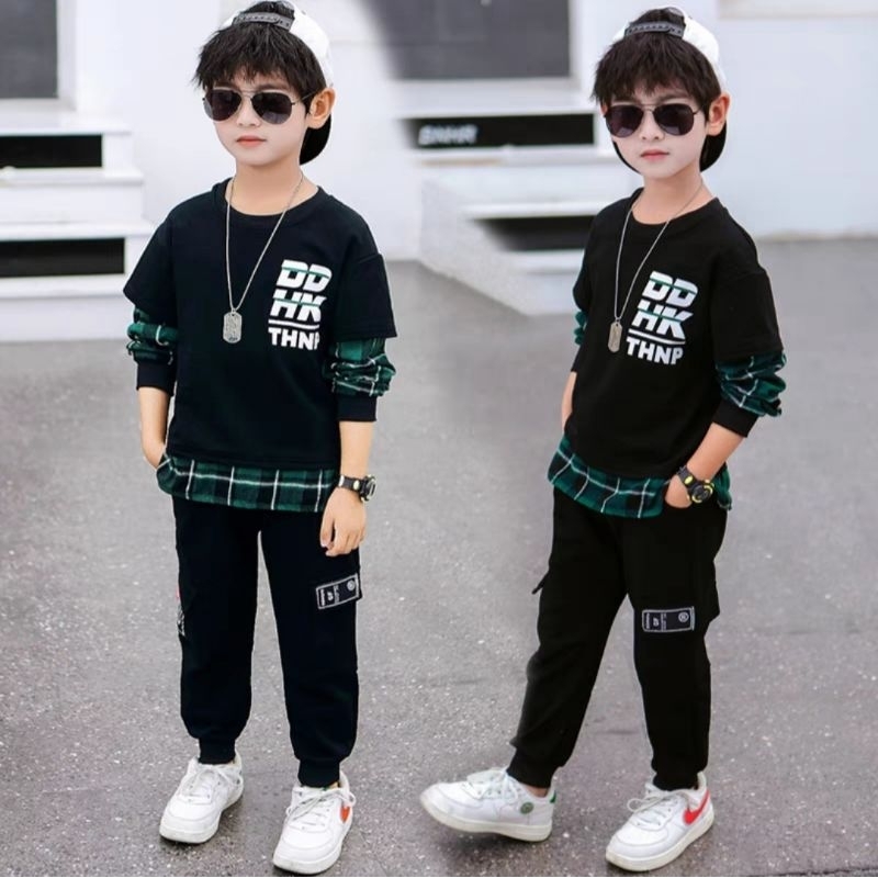 SETELAN SWEATER ANAK 3-9/10 TAHUN IMPORT PREMIUM - SETELAN SWEATER MIX FLANEL ANAK COWOK KEREN - SET