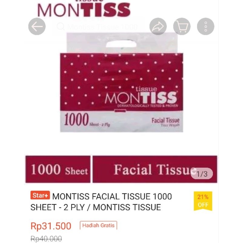 

Montis Tissue 1000 Sheet 2 Ply