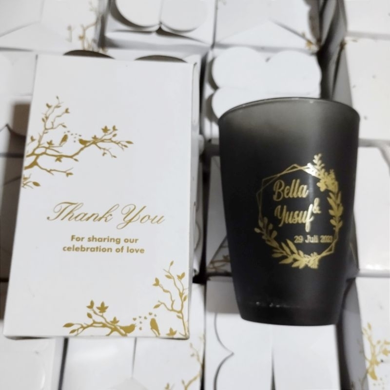 souvenir gelas h10v hitam doff, souvenir gelas pernikahan