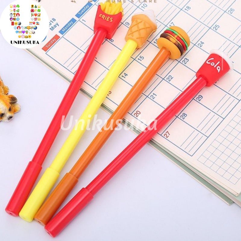 

[UNIKUSUKA] Pulpen Gel motif kfc lucu unik / pulpen kentang goreng / pena es krim / pena gel tinta hitam burger / pulpen cola