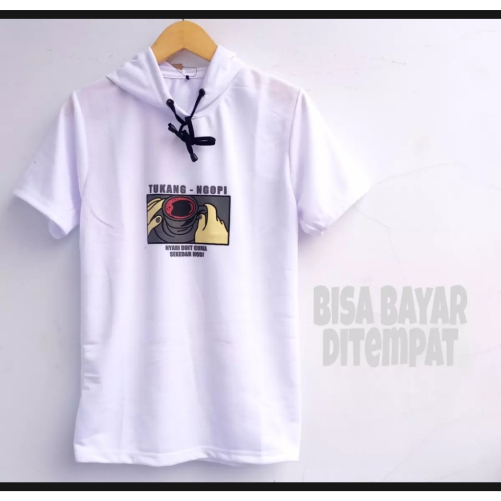 Kaos Hoodie Kupluk Lengan Pendek Sablon Gambar / Kaos Lengan Pendek Kupluk Motif Sablon Bergambar / 