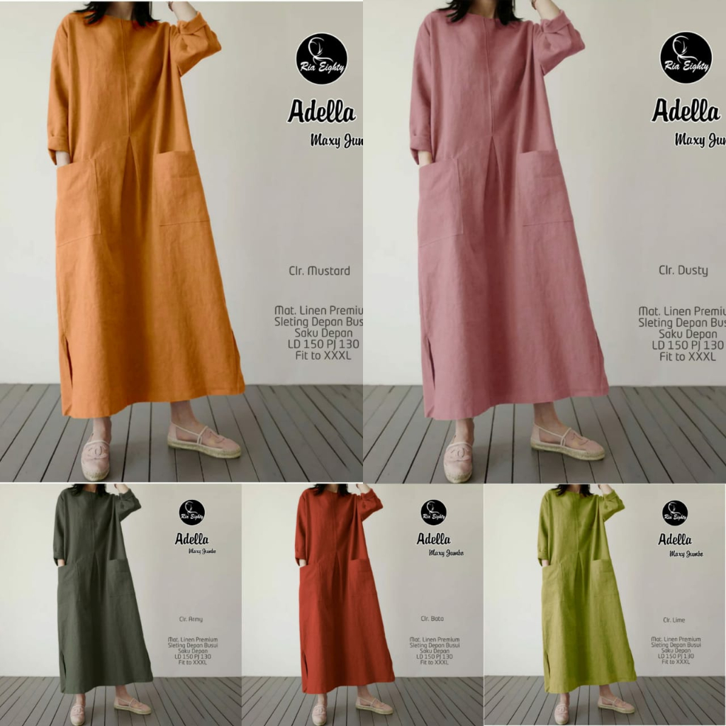 Adella Maxy Dress Suju LD 150 7XL Gamis Wanita Polos Super Jumbo Busui Harian Ibu Premium