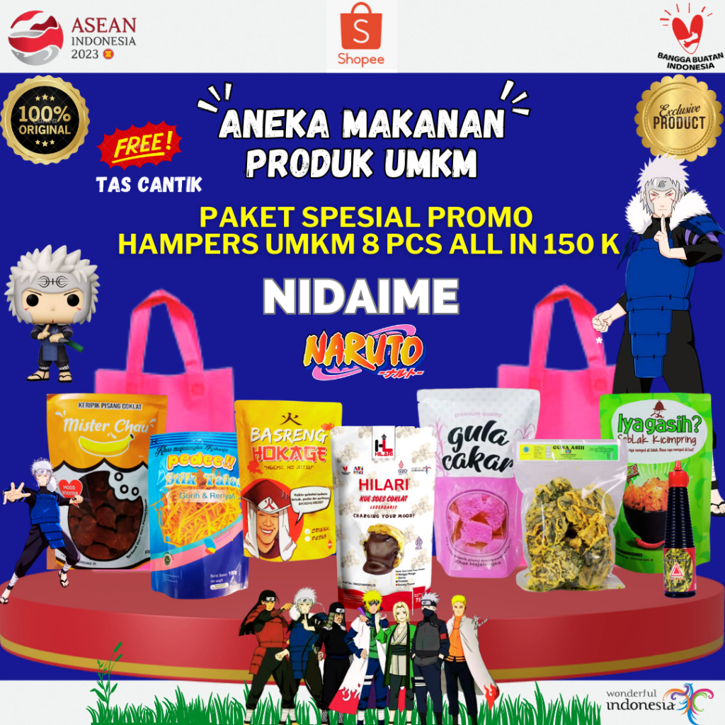 

PAKET 24 MAKANAN SPESIAL PROMO HAMPERS UMKM ALL IN 150 K FREE TAS CANTIK