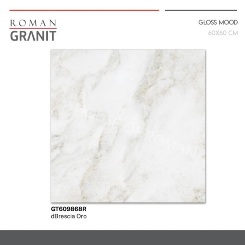 Roman Granit 60x60 GT609868FR dBrescia Oro (Gloss Mood) / Lantai Granit Motif Marmer Kilap / Lantai 