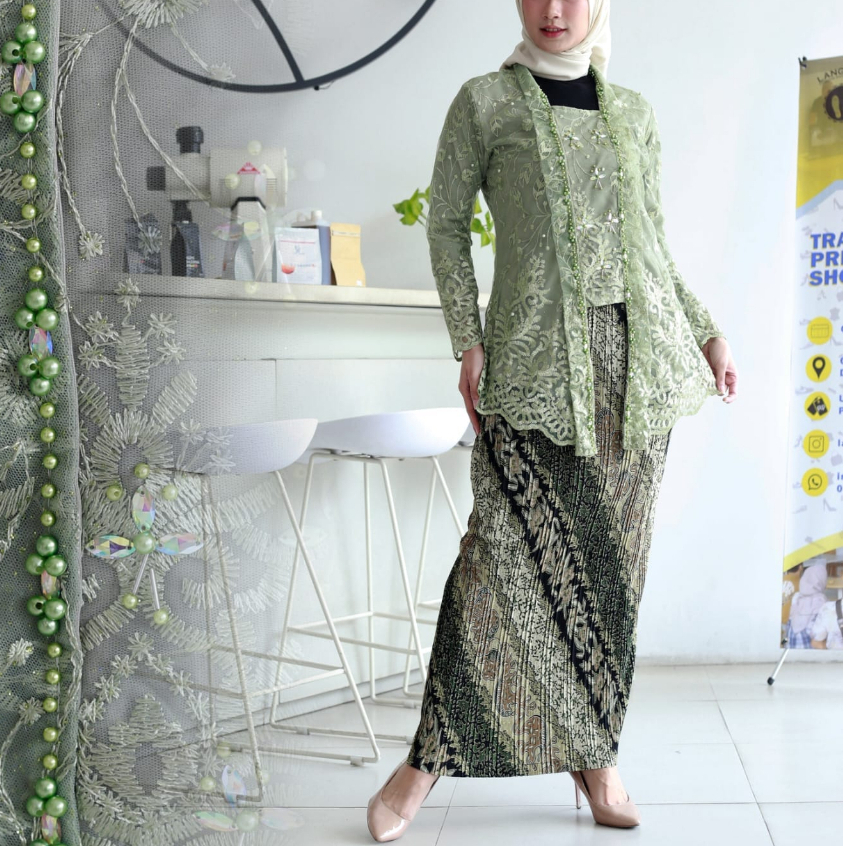 SET KUTUBARU TULLE PAYET MUTIARA/KEBAYA MODERN/SET KEBAYA KUTUBARU DAN ROK PLISKET/SETELAN KEBAYA KU