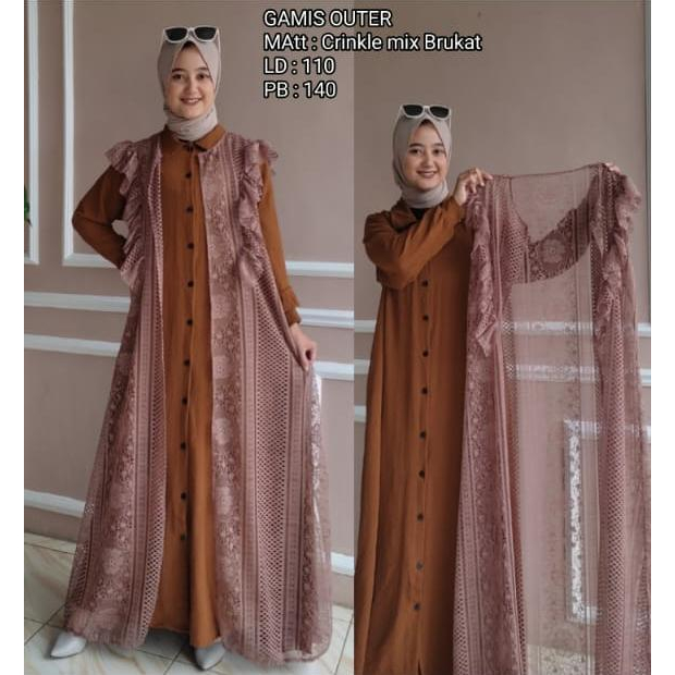 GAMIS BROKAT LONG OUTER 2IN1 CAMILLE SET CRINKLE MIX BROKAT VIRAL/COD/GAMIS BROKAT KONDANGAN LEBARAN
