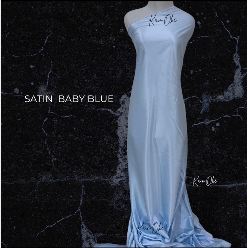1/2 meter Kain Satin Velvet Baby Blue Premium  Biru Dusty Blue / Bahan Seragam / Kain Dress/ Kain Br
